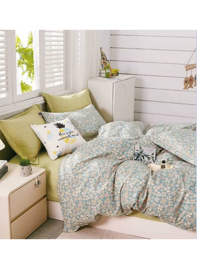 4-Piece Cotton Bedding Set – Duvet Cover 160x210 cm, Fitted Sheet 120x200+25 cm & 2 Pillowcases –Single size Soft Breathable