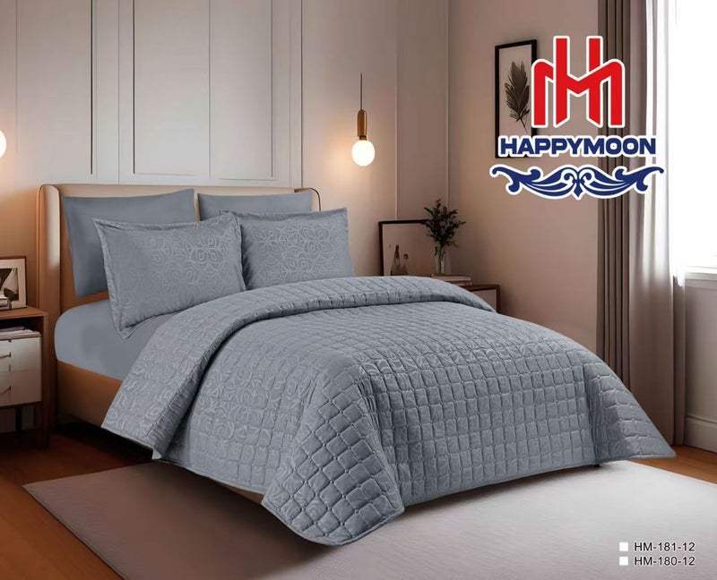 HAPPYMOON طقم لحاف الفراش Happymoon بحجم كينج - طقم سرير مبطن صلب مكون من 6 قطع من قماش ستوكات ، ويشمل لحاف ، وشرشف مطاطي ، وسادة وسادة وأغطية لنوم ناعم ومريح - Image 1