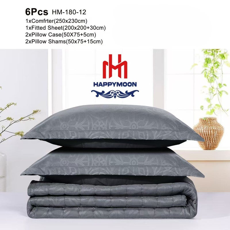 HAPPYMOON طقم لحاف الفراش Happymoon بحجم كينج - طقم سرير مبطن صلب مكون من 6 قطع من قماش ستوكات ، ويشمل لحاف ، وشرشف مطاطي ، وسادة وسادة وأغطية لنوم ناعم ومريح - Image 2