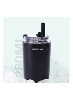 GREEN LION Vacuum Travel Mug Lite 280 ML / Stainless Steel Material / Keep 6hrs Hot / 280ml Capacity / Cup Holder Friendly / Food Grade Silicone Straw / Keep 12hrs Cold - Black  - Image 2