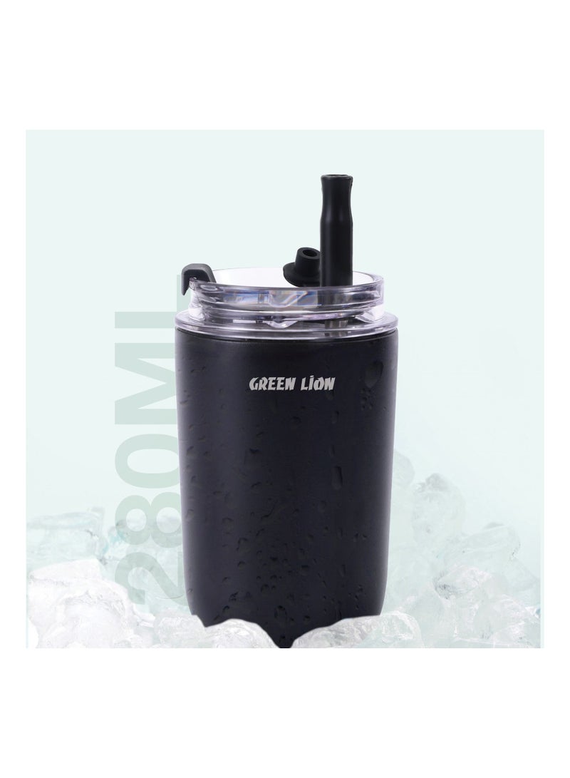 GREEN LION Vacuum Travel Mug Lite 280 mL / Stainless Steel Material / Keep 6hrs Hot / Cup Holder Friendly / Food Grade Silicone Straw / Keep 12hrs Cold - Black - Image 2