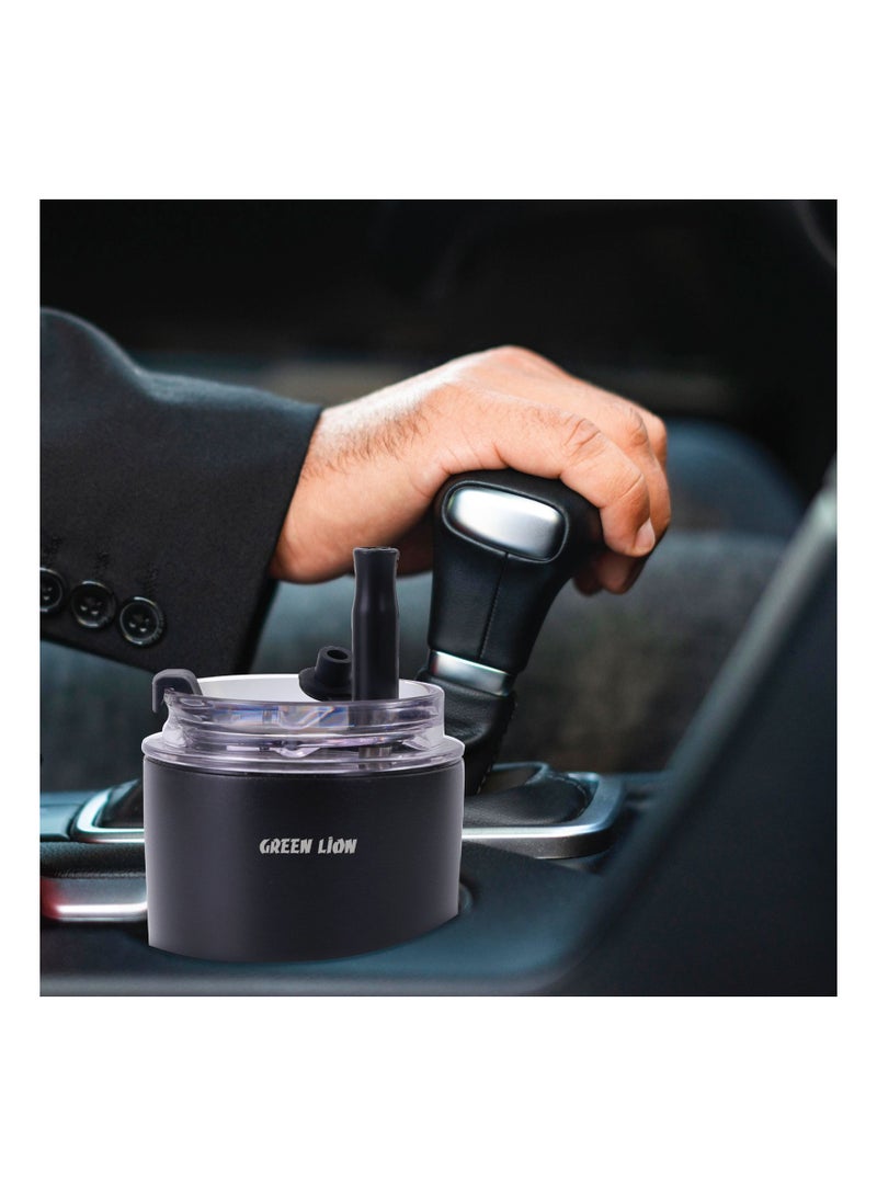 GREEN LION Vacuum Travel Mug Lite 280 mL / Stainless Steel Material / Keep 6hrs Hot / Cup Holder Friendly / Food Grade Silicone Straw / Keep 12hrs Cold - Black - Image 3