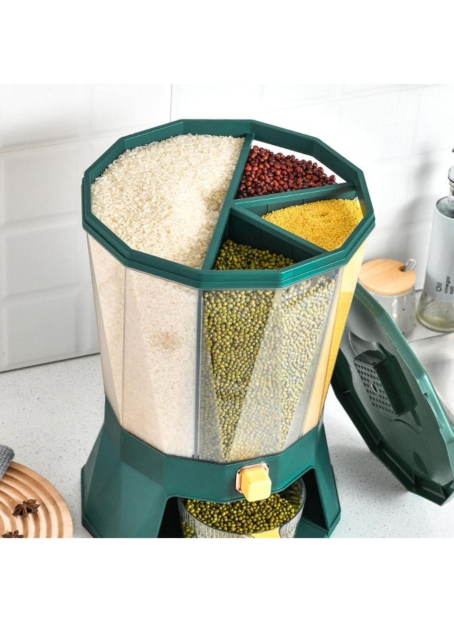 Generic - 4 Grid Rice Dispenser, Cereal Containers Storage Airtight | Easy Press Rotating Rice Container Grain Bucket with Measuring Cup, Large Storage Box for Laundry Scent - Image 1