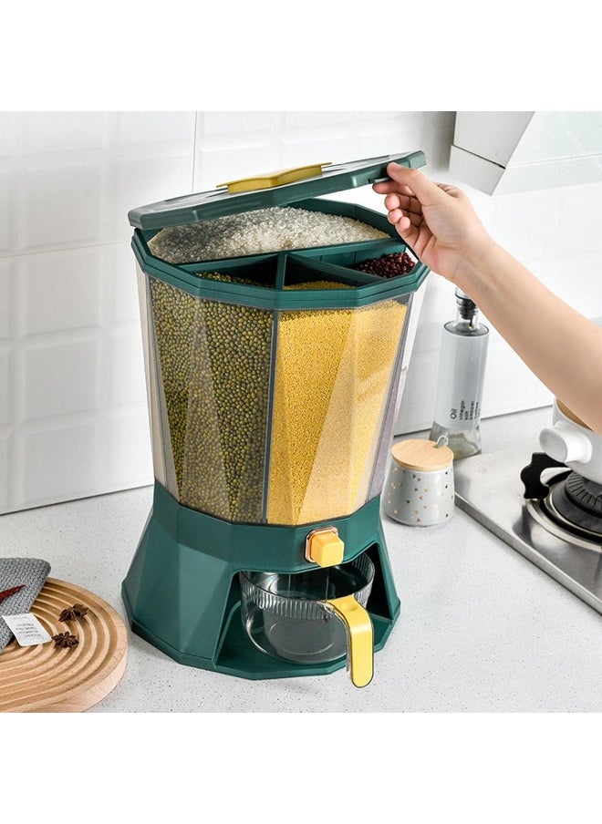 Generic - 4 Grid Rice Dispenser, Cereal Containers Storage Airtight | Easy Press Rotating Rice Container Grain Bucket with Measuring Cup, Large Storage Box for Laundry Scent - Image 1