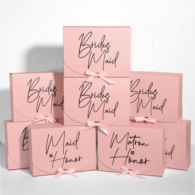 Marspark 8 Pack Bridesmaid Proposal Boxes with Lids 787 x 106 Inch Bridesmaid Proposal Gifts Cardboard Gift Box with Ribbon for Wedding Bridal Packaging Birthday Party Supplies Pink Series Style