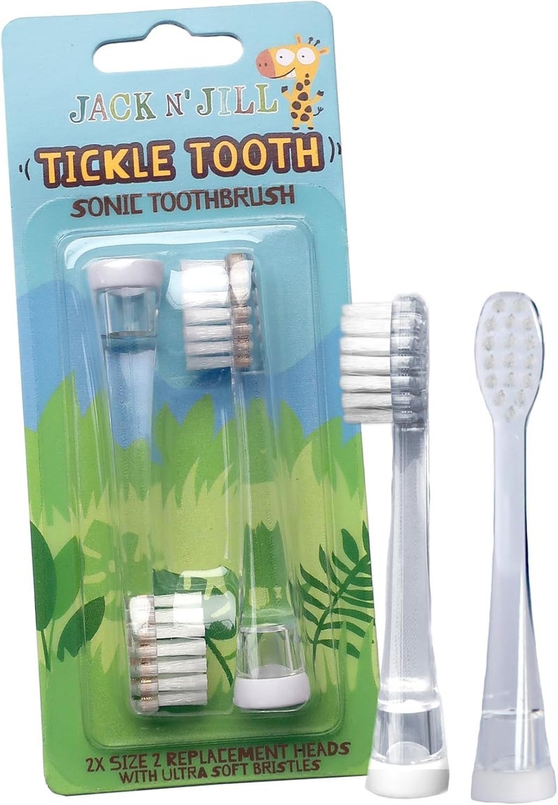 جاك أن جيل رؤوس بديلة لفرشاة الأسنان الكهربائية Sonic من Jack N’ Jill Kids Tickle Tooth، بشعيرات ناعمة جدًا للتنظيف اللطيف، مصممة للتثبيت بسهولة على فرشاة الأسنان الكهربائية Sonic – عبوة تحتوي على 2 رأس بديل. - Image 1