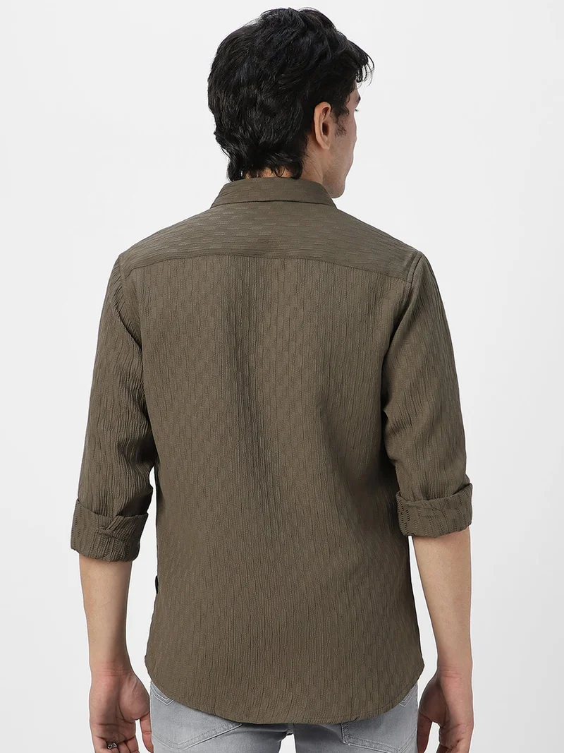 Urbano Fashion  Urbano Fashion Men's Olive Green Cotton Full Sleeve Regular Fit Textured Shirt with Spread Collar  | Best Price UAE
