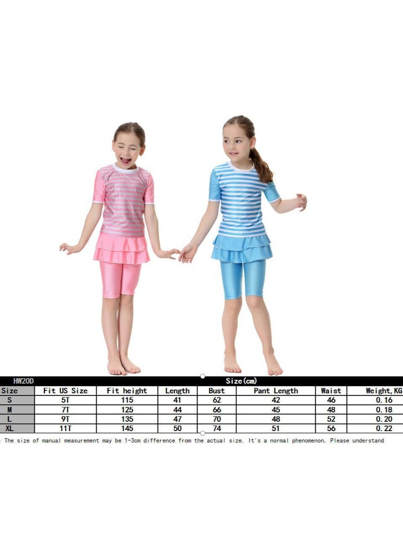 Loquat - 2-Piece Girls Short Sleeves Muslim Conservative Islamic Swimwear Burkinis Split Swimsuit Swimwear Pink - Image 1