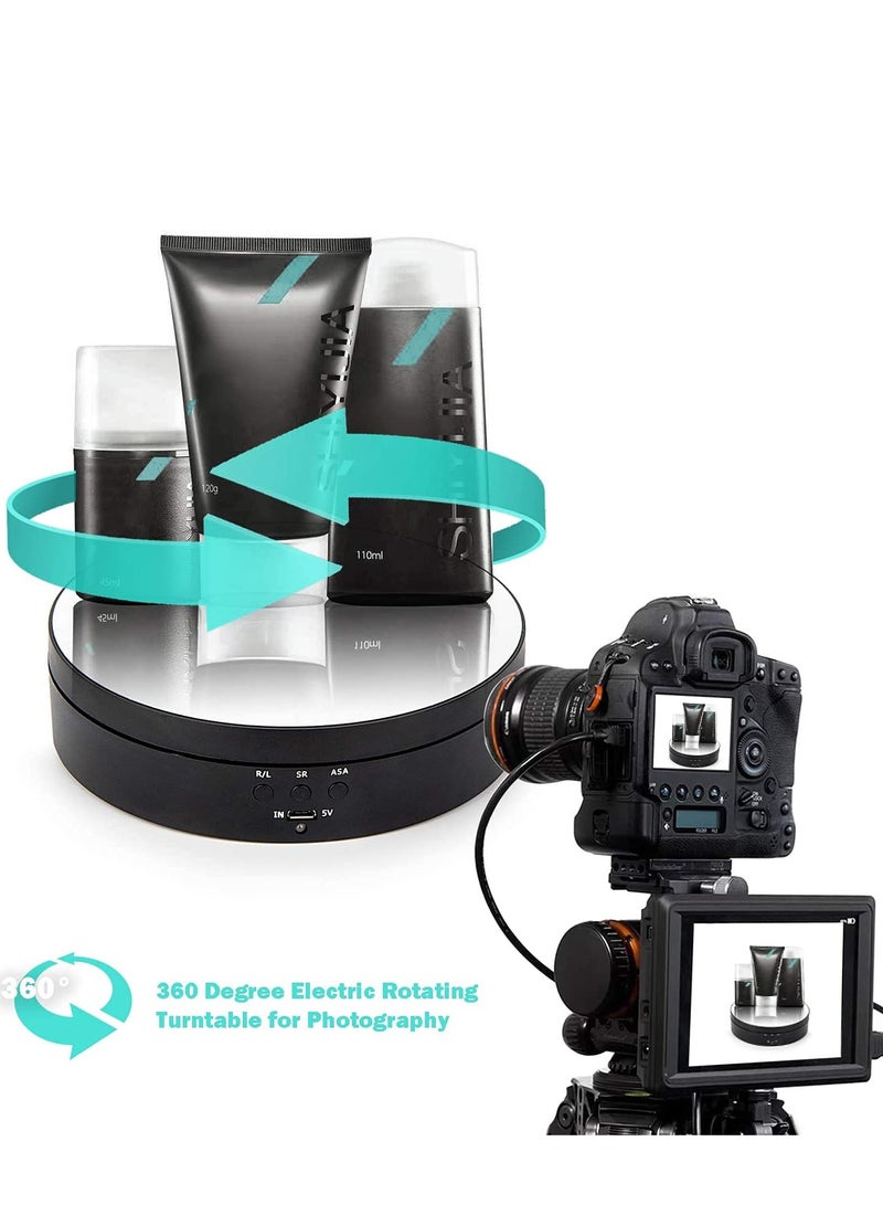 Photography Props 360 Degree Motorized Turntable Show Case Adjustable Rotating 3 Speed Turntable (Black/ Mirror) - Image 4