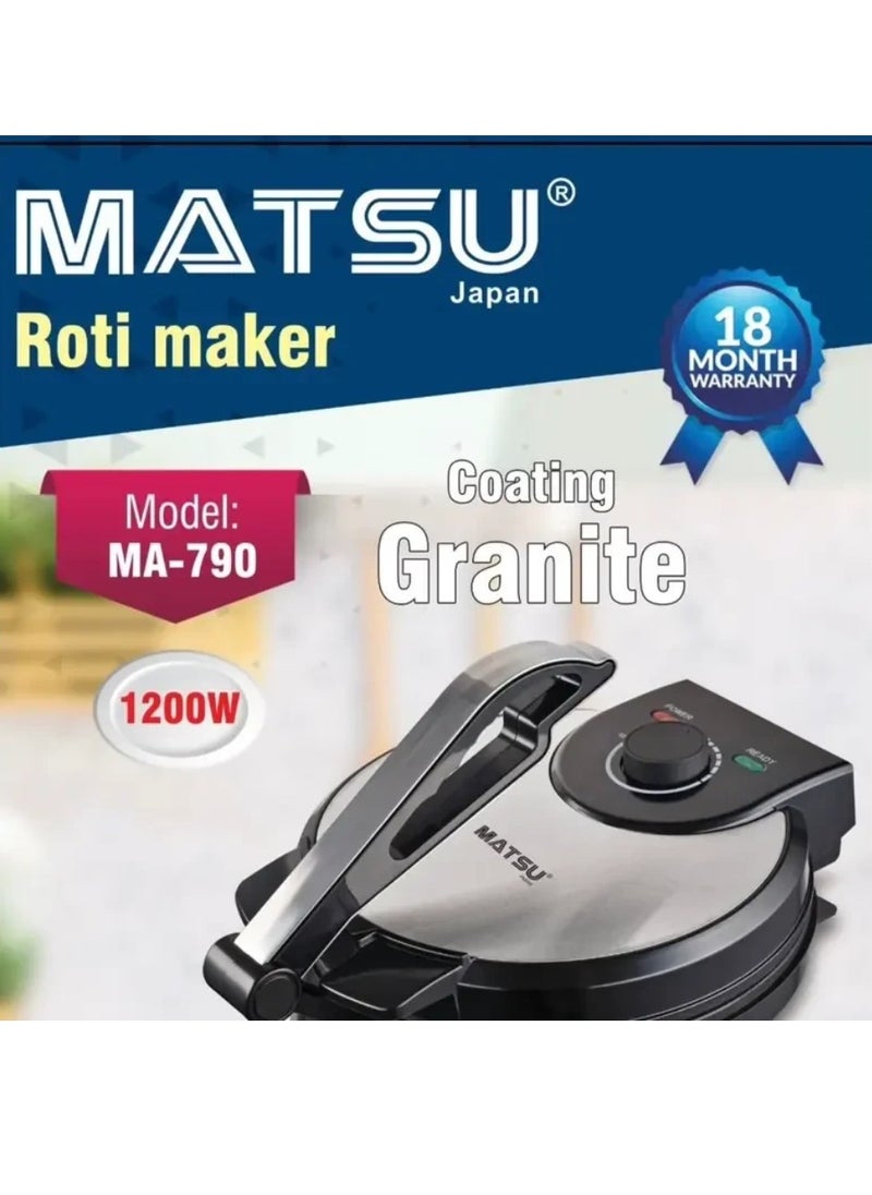 Generic MATSU 10-Inch Electric Roti Maker – 1200W Non-Stick Chapati Maker with Stainless Steel Body, Adjustable Temperature Control, Dual Indicator Lights, Safety Lock, Fast Heating, Easy Cleaning – Ideal for Roti, Tortilla, Paratha, Khakra – 220-240V Kitchen Appliance  - Image 3