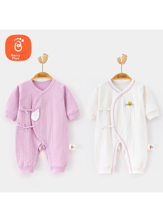 Babyprints Babyprints Baby Romper 2-pack, Infant Long-sleeve Pure Cotton Loungewear, Belly-protecting Bodysuit, Soft Onesie, Purple, Size 66  - Image 2