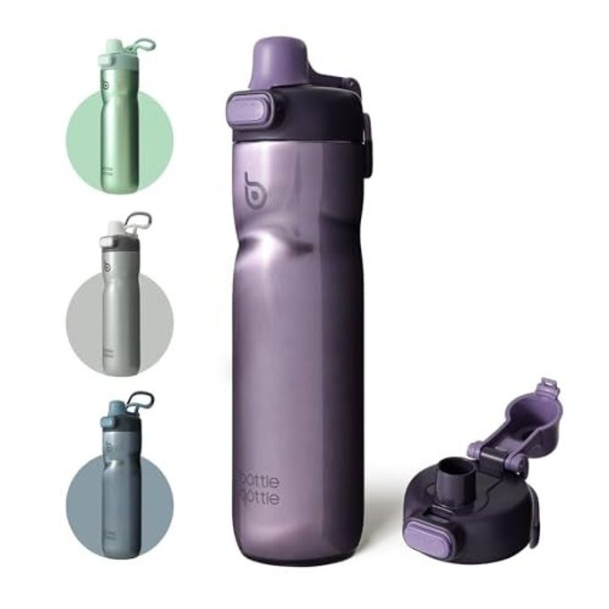 BOTTLE BOTTLE Insulated Water Bottle 24 oz with Handle and Flip Tops Lids Stainless Steel Water Bottle Push Button Lid Leak proof Portable for Running Travel Sports Hiking purple - Image 1