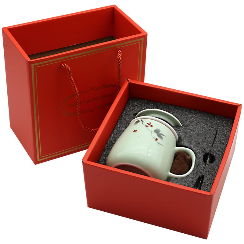 ZooBoo Ceramic Tea Mug with Ceramic Infuser and Lid â€“ 18oz Premium Porcelain Tea Cup with Gift Box for Loose Leaf Tea, Herbal Infusions,Flower Tea,Coffee (Light Green) - Image 2
