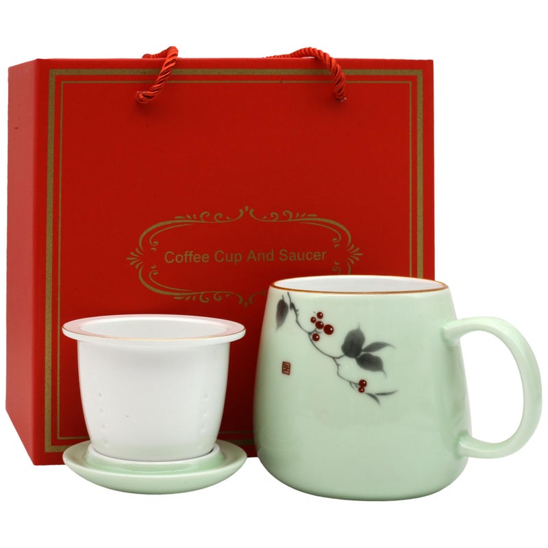 ZooBoo Ceramic Tea Mug with Ceramic Infuser and Lid â€“ 18oz Premium Porcelain Tea Cup with Gift Box for Loose Leaf Tea, Herbal Infusions,Flower Tea,Coffee (Light Green) - Image 1