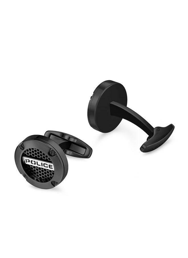 POLICE Fusion Cufflinks for Men Black Netted Design with Screwed Edge and Signature.  - Image 3