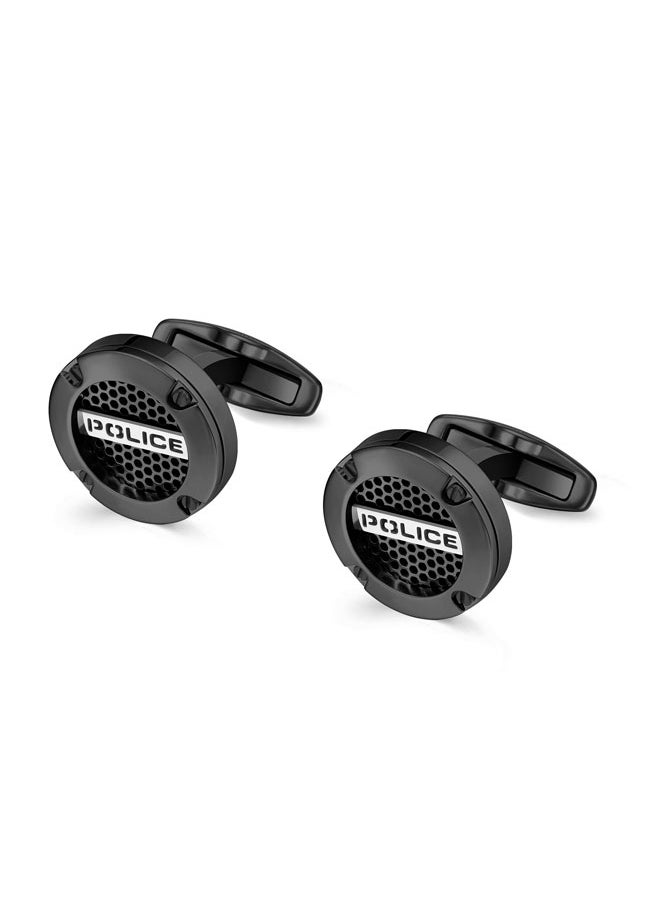 POLICE Fusion Cufflinks for Men Black Netted Design with Screwed Edge and Signature.  - Image 2