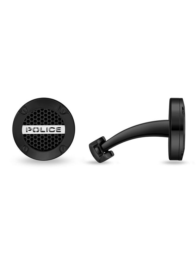 POLICE Fusion Cufflinks for Men Black Netted Design with Screwed Edge and Signature.  - Image 1