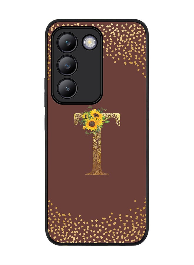 Stylizedd Rugged Black edge case for Vivo V30 Lite 5G, Flexible Cover -  Custom Monogram Initial Letter Mandala Floral Pattern Alphabet - T  (Brown ) - Image 1