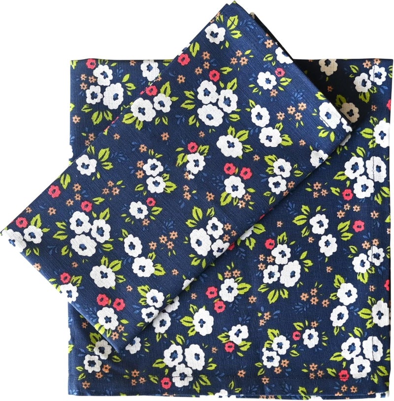 FINGERCRAFT Cloth Napkin Set of 12 Cotton Linen Blend Mitered Corner Printed Table Napkins Washable and Reusable Dinner Cloth 20x20In Small Floral Galaxy Blue - Image 1