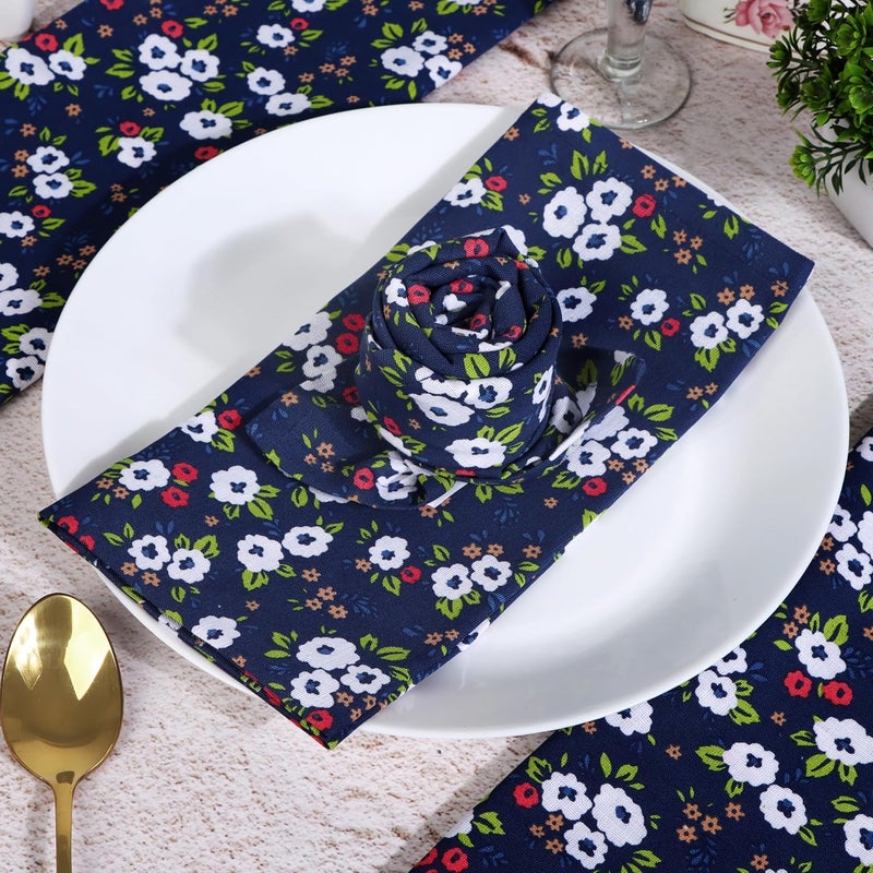 FINGERCRAFT Cloth Napkin Set of 12 Cotton Linen Blend Mitered Corner Printed Table Napkins Washable and Reusable Dinner Cloth 20x20In Small Floral Galaxy Blue - Image 5