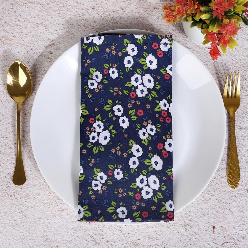 FINGERCRAFT Cloth Napkin Set of 12 Cotton Linen Blend Mitered Corner Printed Table Napkins Washable and Reusable Dinner Cloth 20x20In Small Floral Galaxy Blue - Image 4