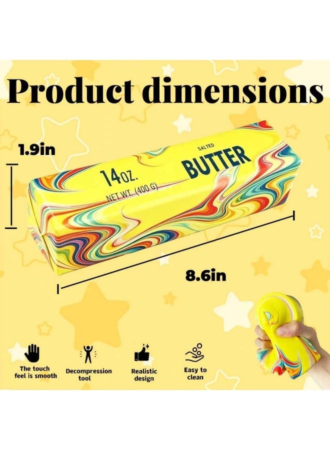 Meetion Big Butter Squishy 8.6in Squeeze Butter Toy Giant Butter Stick, 14oz Jumbo Slow Rising Squeeze Toys for Kids Adults, Large Rainbow Butter Squishy for Office Desk Classroom Home Travel Party Favor - Image 3