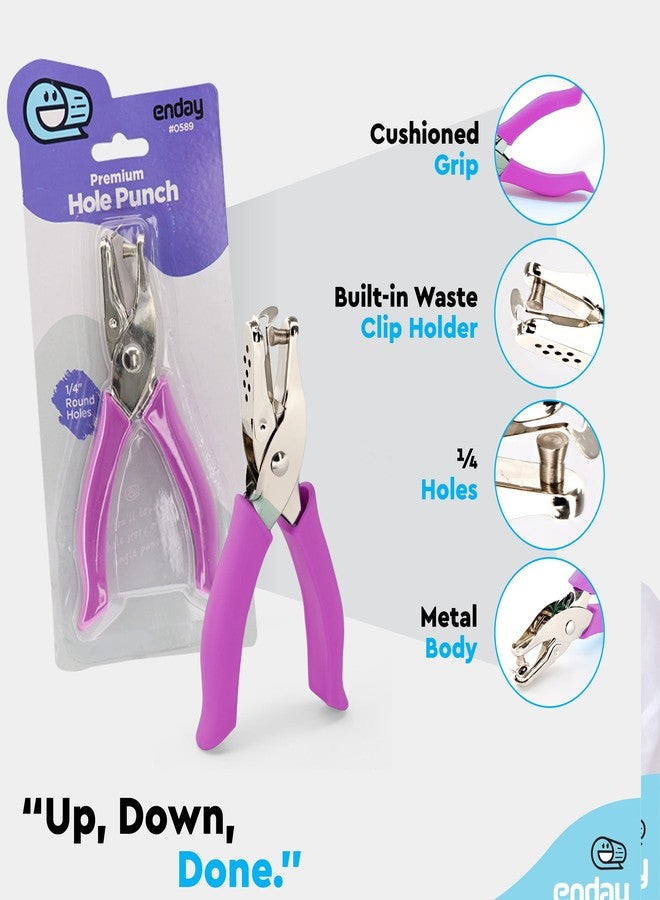 Enday Single Hole Punch Metal Purple, 1/4” Hole Puncher with Soft Grip Handles for Paper and Crafts Round Circle Shape, for Kids and Adults, Also Available in Green, Pink, Red, Blue, Grey, 2 Pc – by Enday - Image 3