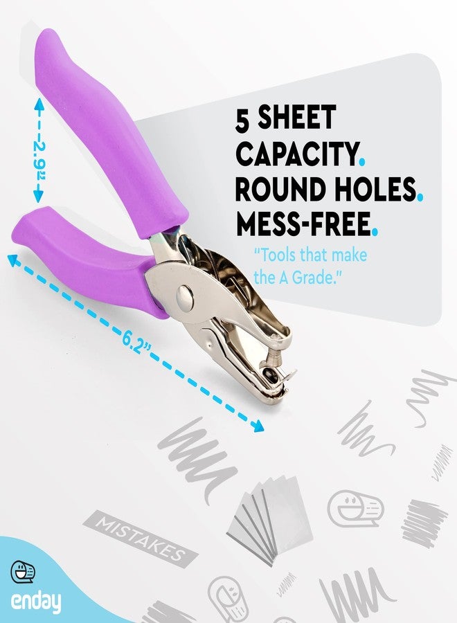 Enday Single Hole Punch Metal Purple, 1/4” Hole Puncher with Soft Grip Handles for Paper and Crafts Round Circle Shape, for Kids and Adults, Also Available in Green, Pink, Red, Blue, Grey, 2 Pc – by Enday - Image 4