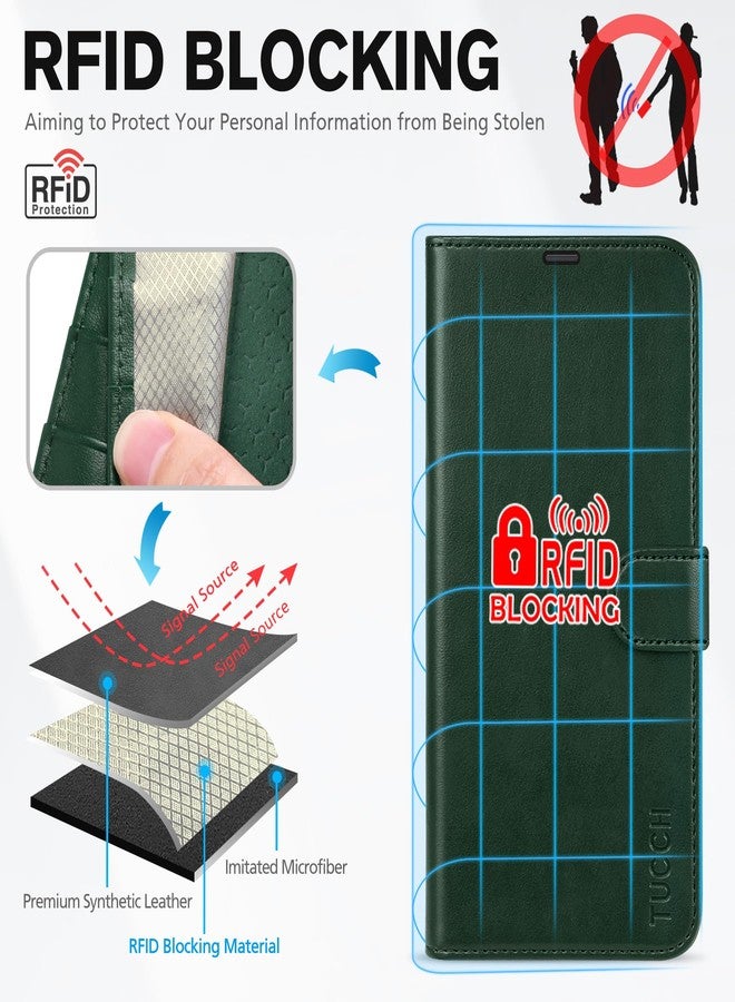 TUCCH Wallet Case for iPhone 17 Pro (6.3") 2025, RFID Blocking 4 Card Slots, Kickstand, Shockproof TPU Shell, PU Leather, Magnetic Closure, Protective Flip Folio Cover, Evergreen - Image 3