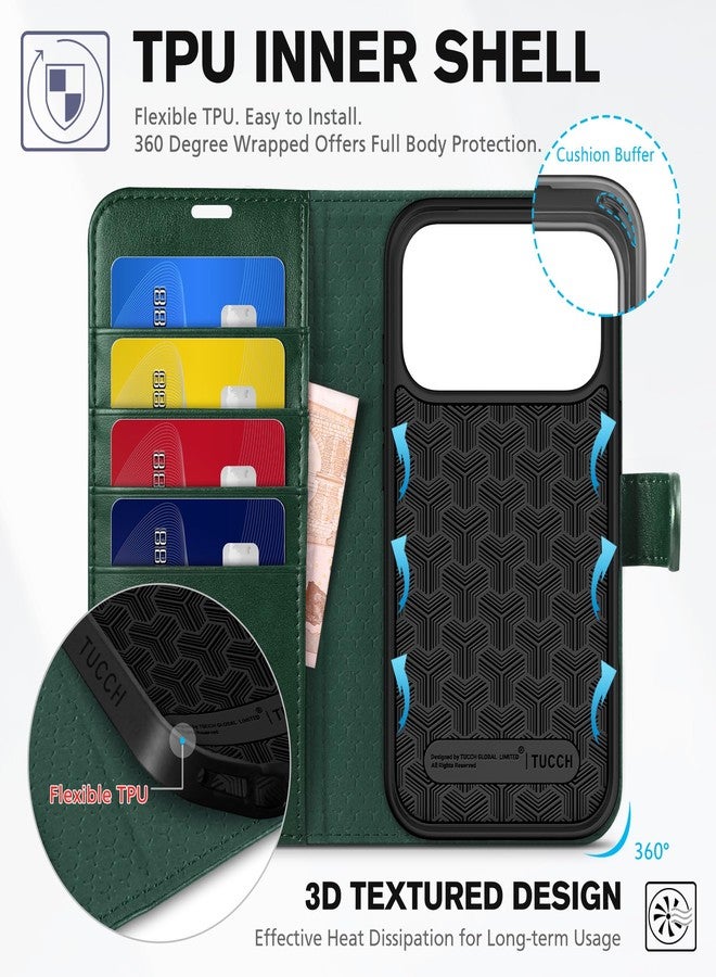 TUCCH Wallet Case for iPhone 17 Pro (6.3") 2025, RFID Blocking 4 Card Slots, Kickstand, Shockproof TPU Shell, PU Leather, Magnetic Closure, Protective Flip Folio Cover, Evergreen - Image 5