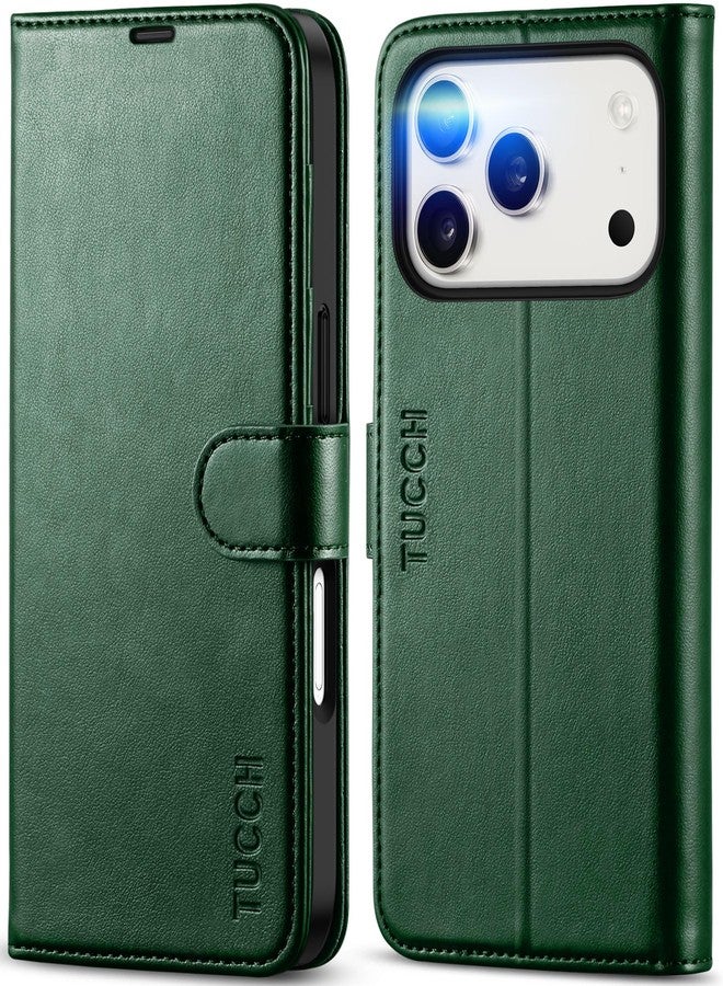 TUCCH Wallet Case for iPhone 17 Pro (6.3") 2025, RFID Blocking 4 Card Slots, Kickstand, Shockproof TPU Shell, PU Leather, Magnetic Closure, Protective Flip Folio Cover, Evergreen - Image 1