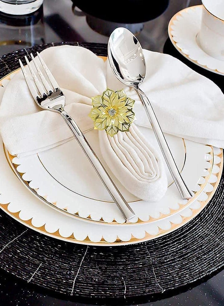 SYOSI Napkin Rings Alloy Hollow Out Flower Ring Napkin Holder Adornment Exquisite Household Floral Rhinestone Napkins Rings Set of 8  - Image 5