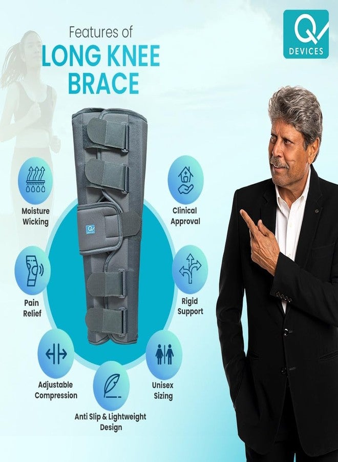 Q DEVICES Long Knee Brace 22", Provides Rigid Support, Immobilizes & Stabilizes Knee, & Relieves Pain With Optimal Comfort, Adjustable Strap, Anti Slip Design, Unisex (XL) - Image 2