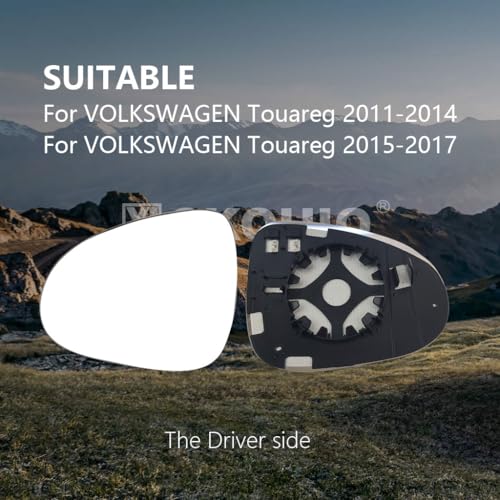 SKOUIO Driver Side Mirror Replacement Glass for Volkswagen VW Touareg 2011-2017,Backing Plate Power Heated Left Side View Mirror Glass for Volkswagen VW Touareg 2011 2012 2013 2014 2015 2016 2017 - Image 2