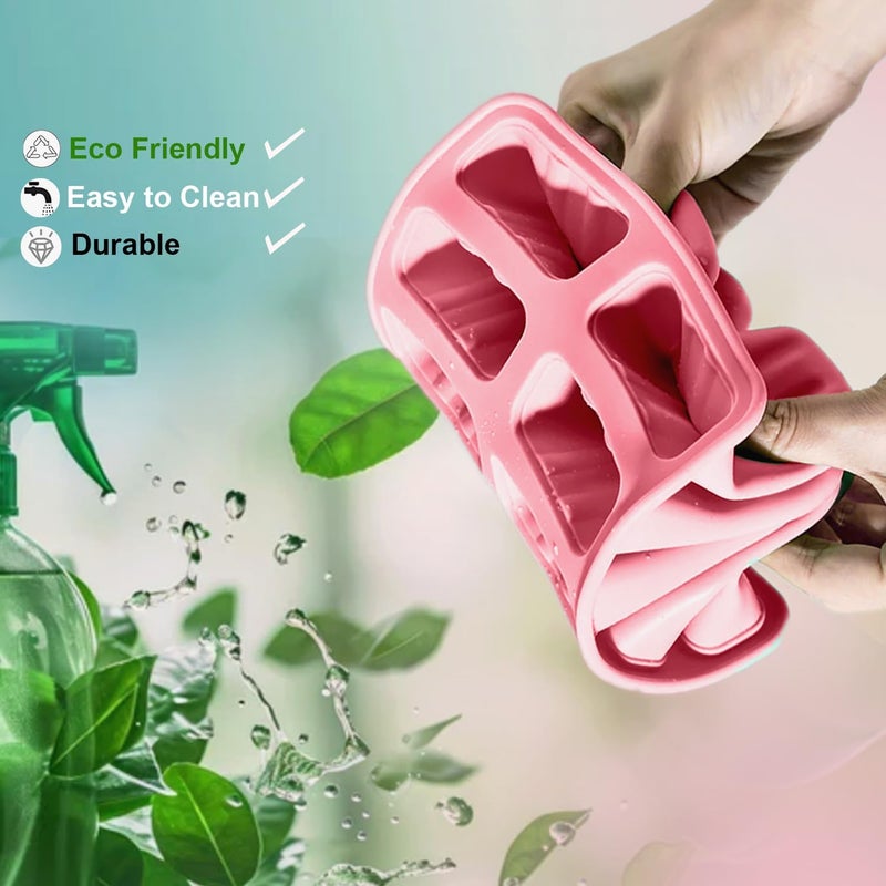 BRENSTEN Silicone Popsicle Molds 10 Pcs Ice Pop Maker Molds with 10 Reusable Sticks, Cleaning Brush and Funnel - Homemade Easy-Release Reusable Popsicle Moulds Shapes (Pink) - Image 5