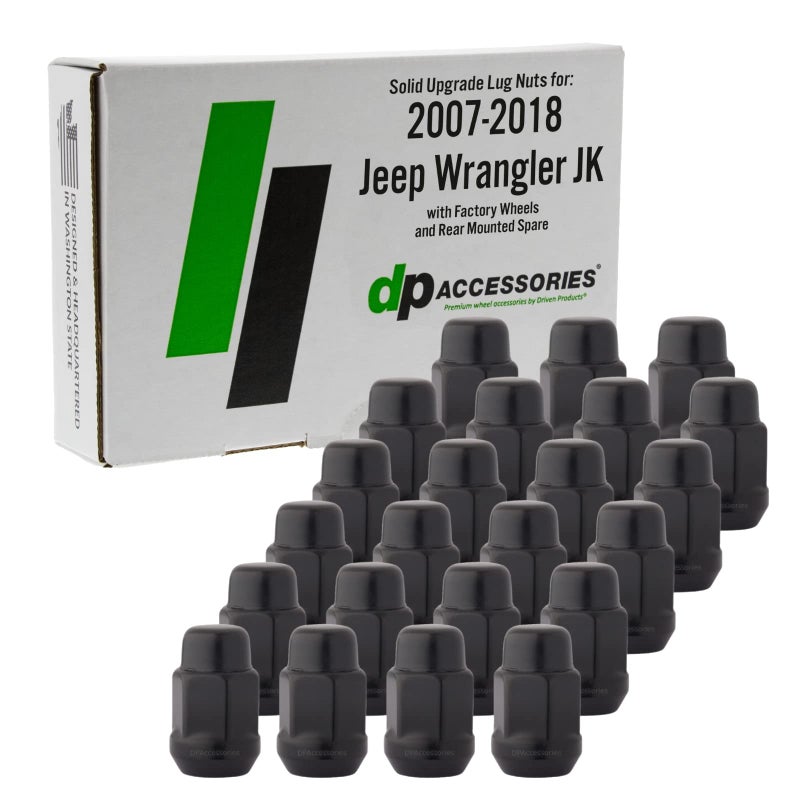 DPAccessories Lug Nuts Compatible with 20072018 Jeep Wrangler JK Black OEM Style Factory Aluminum Wheels Only Set of 23 Wheel Nuts DWRA2FBK023