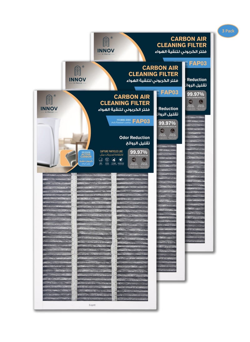 INNOV In Mecca Filtrete 3M Room Air Purifier Filter Replacement. True HEPA Premium Allergen, Bacteria, & Virus with carbon filtering layer. 53.5 cm x 29.5 cm (21 in. x 11.6 in.), 3-Pack. Works with Devices: FAP-03  - Image 1