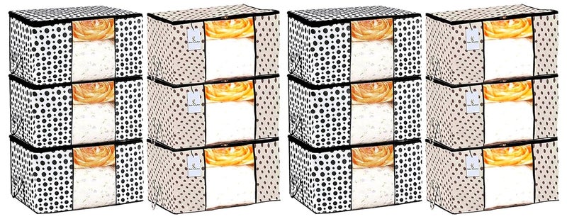 Kuber Industries Polka Dot Design 12 Piece Non Woven Fabric Underbed Storage BagCloth OrganiserBlanket Cover with Transparent Window Cream White CTKTC41281 - Image 1