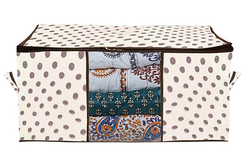 Kuber Industries Polka Dot Design 12 Piece Non Woven Fabric Underbed Storage BagCloth OrganiserBlanket Cover with Transparent Window Cream White CTKTC41281 - Image 3