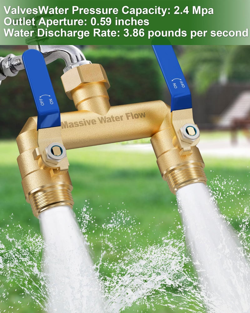 LNEZCDB Hose Splitter 2 Way Heavy Duty, Full Flow Garden Hose Splitter with 2 Long Metal Handles, Brass Rust and Freeze Resistant Water Hose Bib Splitter, T Adapter Connector with 3/4 - Inch GHT Threadï¼ˆBlueï¼‰ - Image 5