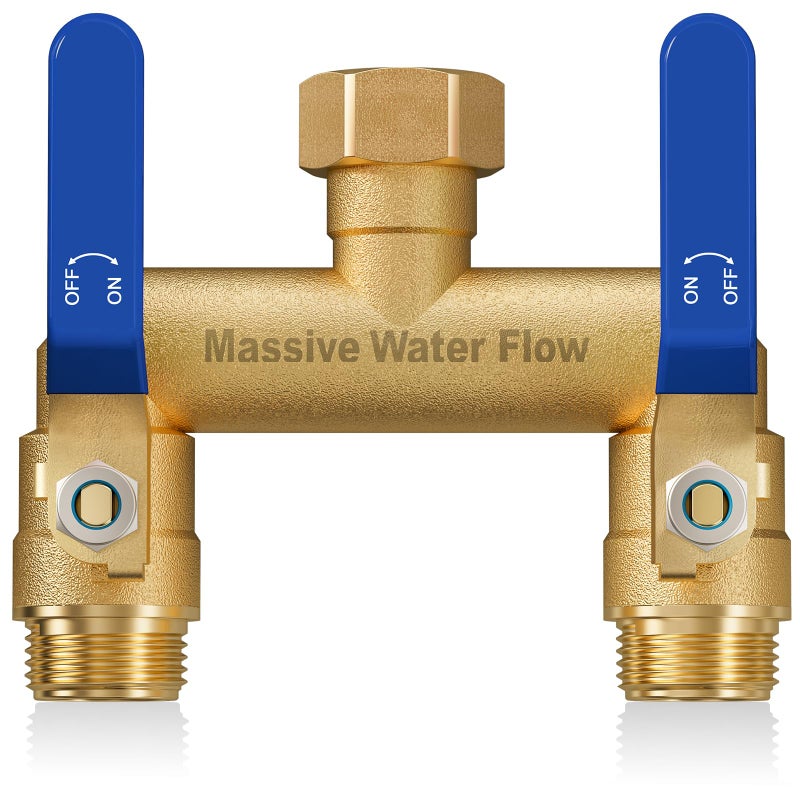 LNEZCDB Hose Splitter 2 Way Heavy Duty, Full Flow Garden Hose Splitter with 2 Long Metal Handles, Brass Rust and Freeze Resistant Water Hose Bib Splitter, T Adapter Connector with 3/4 - Inch GHT Threadï¼ˆBlueï¼‰ - Image 1