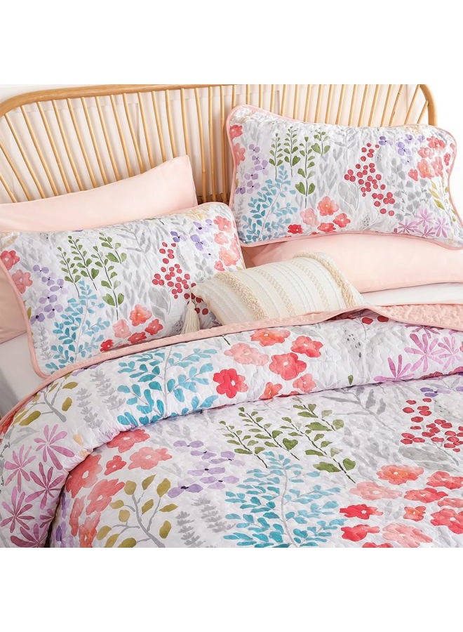 Xruibed Floral Quilt Sets Queen Size Pink Quilt Set 3 Pieces Bedspreads Bedding SetSoft and Cozy Microfiber Lightweight Quilt Flower Bed Coverlet Sets for All Season(Queen 96"x90") - Image 3