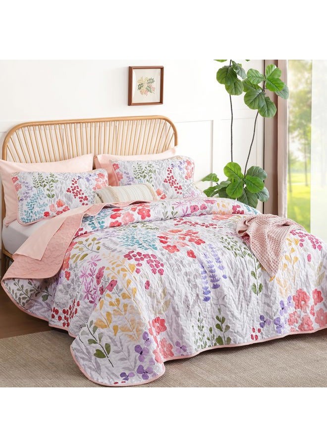 Xruibed Floral Quilt Sets Queen Size Pink Quilt Set 3 Pieces Bedspreads Bedding SetSoft and Cozy Microfiber Lightweight Quilt Flower Bed Coverlet Sets for All Season(Queen 96"x90") - Image 2