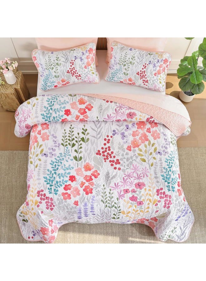 Xruibed Floral Quilt Sets Queen Size Pink Quilt Set 3 Pieces Bedspreads Bedding SetSoft and Cozy Microfiber Lightweight Quilt Flower Bed Coverlet Sets for All Season(Queen 96"x90") - Image 5