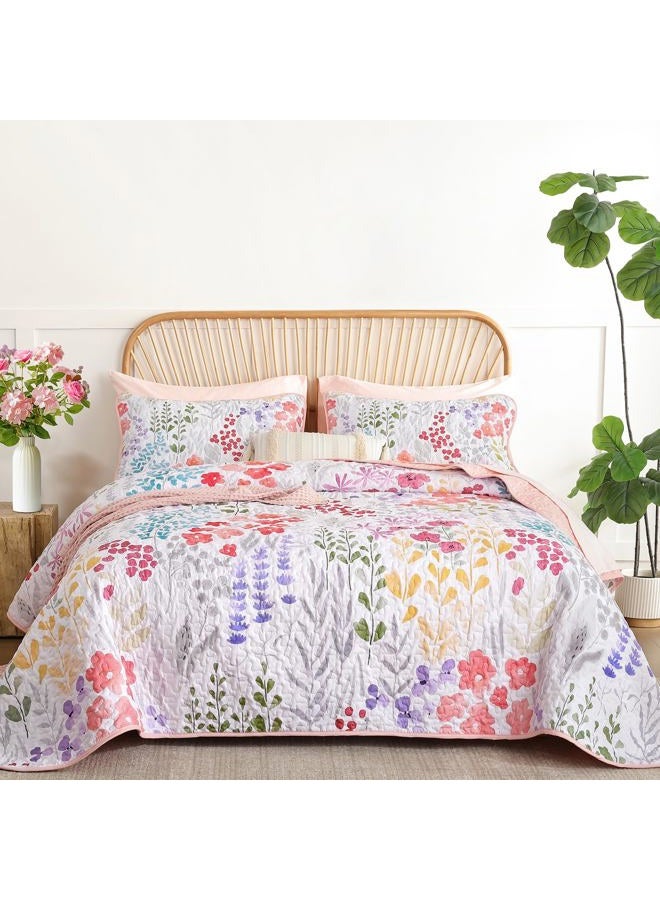 Xruibed Floral Quilt Sets Queen Size Pink Quilt Set 3 Pieces Bedspreads Bedding SetSoft and Cozy Microfiber Lightweight Quilt Flower Bed Coverlet Sets for All Season(Queen 96"x90") - Image 1