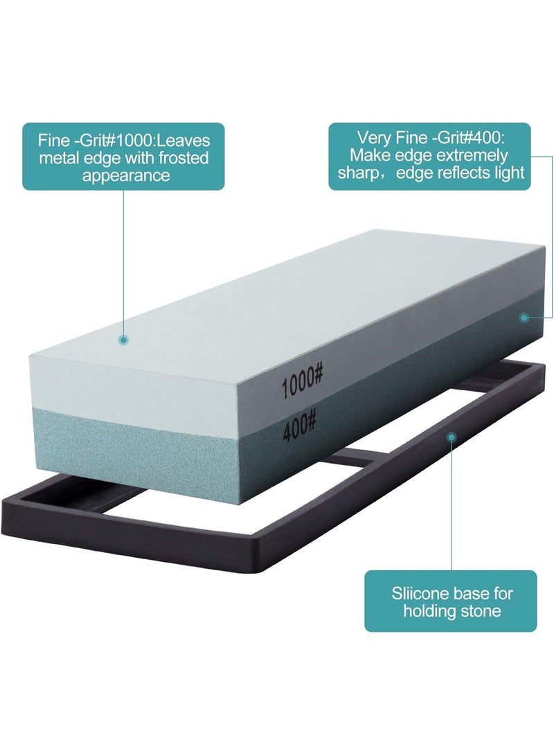 Whetstone Knife Sharpening Stone 2 Side Grit 400/1000 Wetstone Kit -Wetstone Kitchen Knife Sharpener with Flattening Stone & NonSlip Rubber Base - Image 3