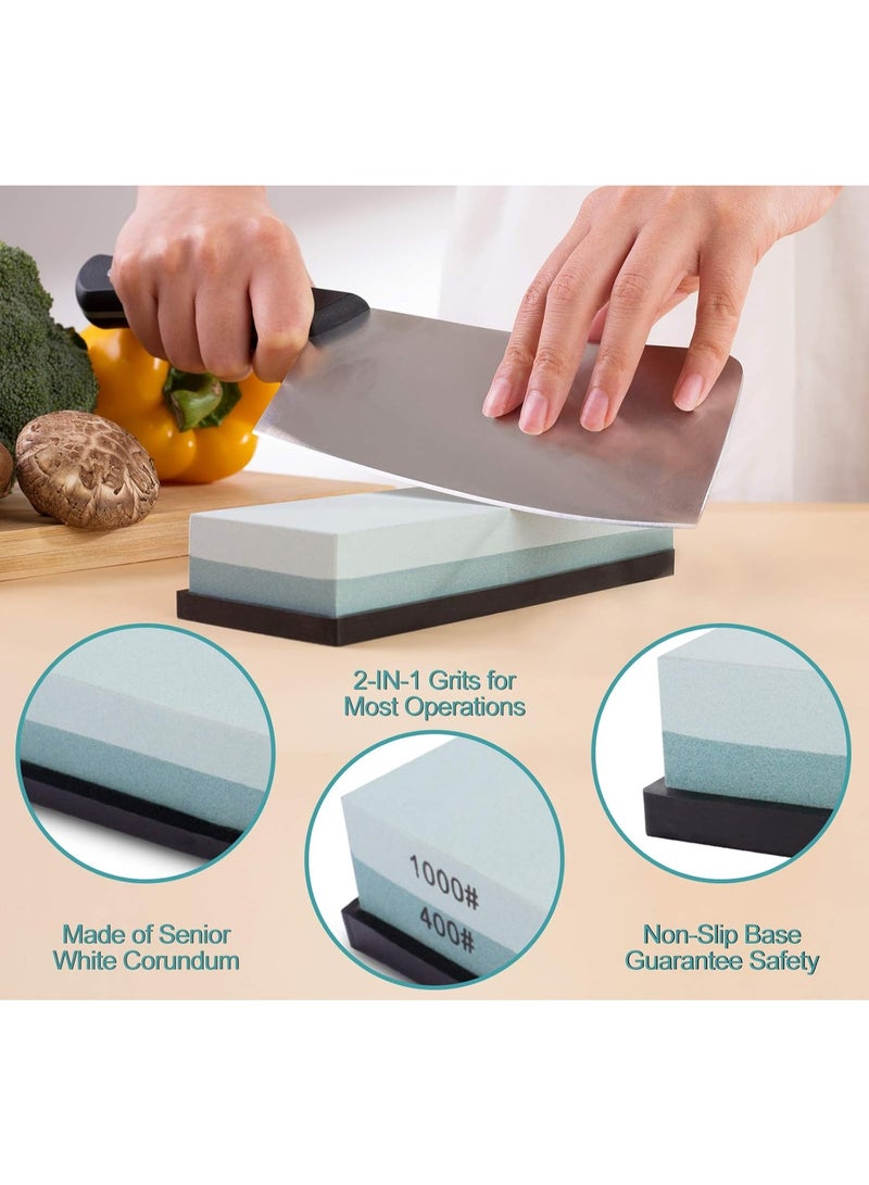Whetstone Knife Sharpening Stone 2 Side Grit 400/1000 Wetstone Kit -Wetstone Kitchen Knife Sharpener with Flattening Stone & NonSlip Rubber Base - Image 2