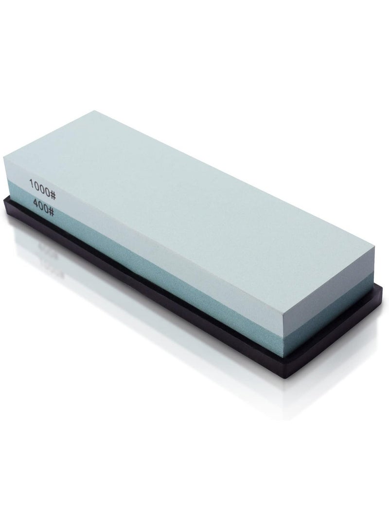 Whetstone Knife Sharpening Stone 2 Side Grit 400/1000 Wetstone Kit -Wetstone Kitchen Knife Sharpener with Flattening Stone & NonSlip Rubber Base - Image 3