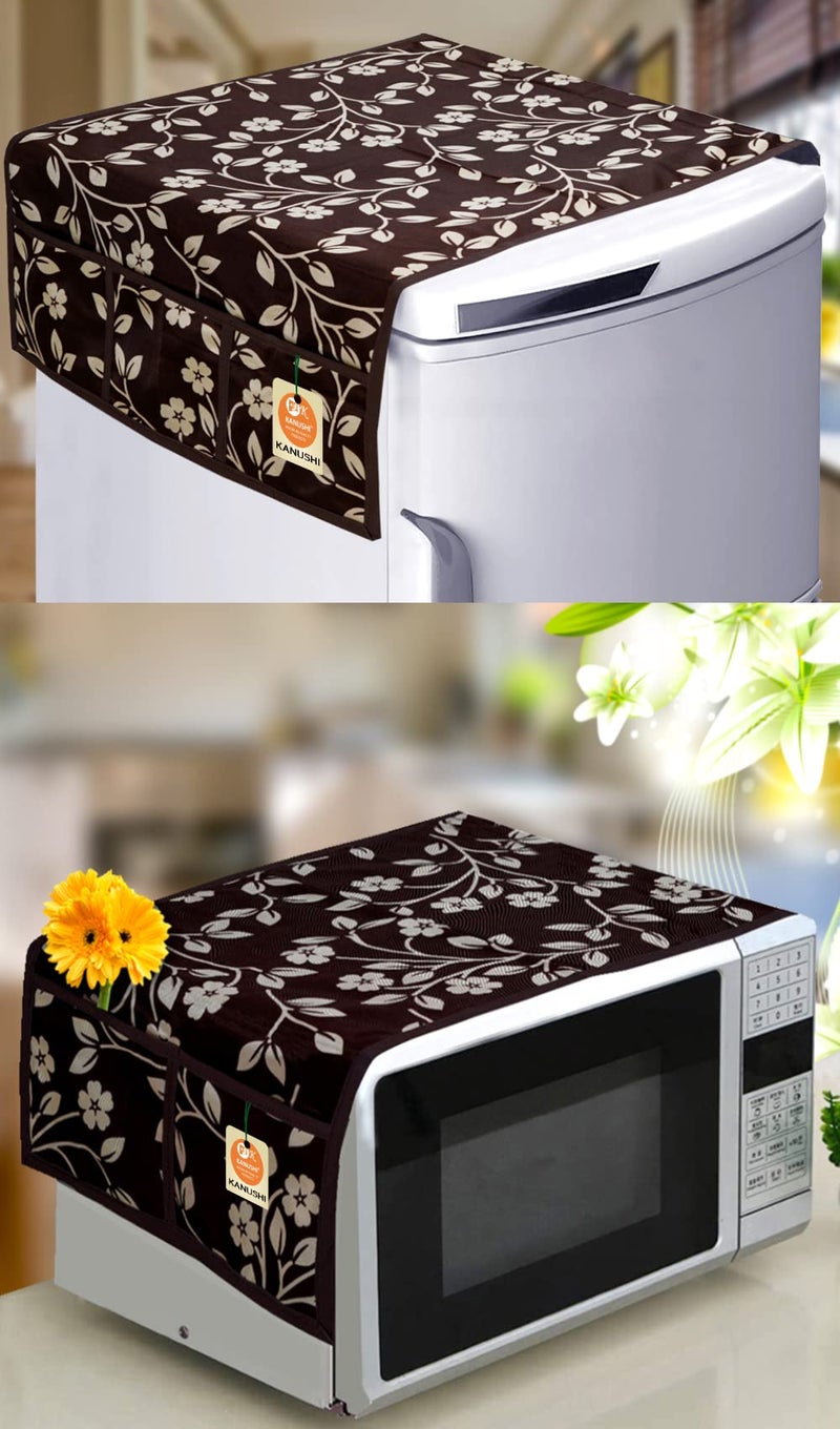 KANUSHI Industries® Fridge Covers/Refrigerator Cover + 1 Pc Microwave/Oven Cover for Top (Color- Brown)(Copy-FRI+Micro-Brown-Raj) - Image 1