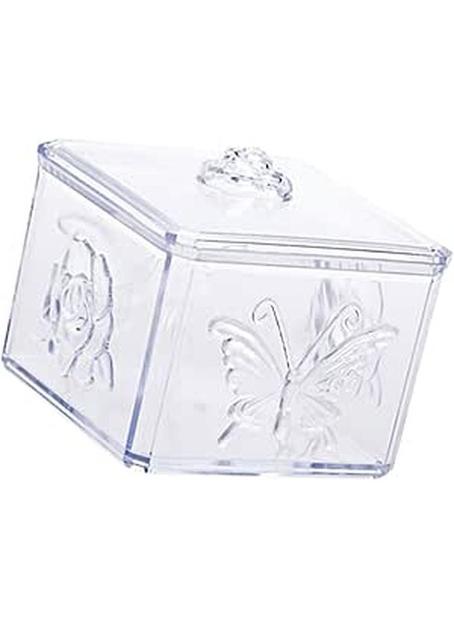 Rose Patterned Makeup Cotton Pads Holder Plastic Swab Box With Lid Bathroom Accessory - Image 1